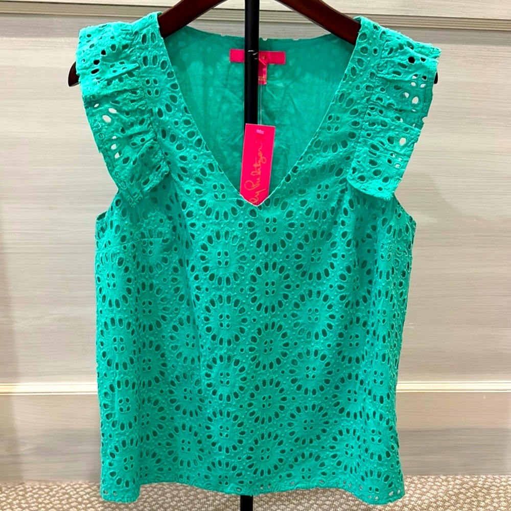 Lilly Pulitzer Green Sleeveless Ruffled Blouse